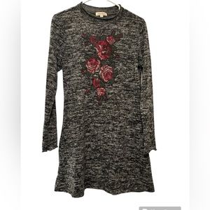 Ultra flirt long sleeve dress with flower embroidery on front